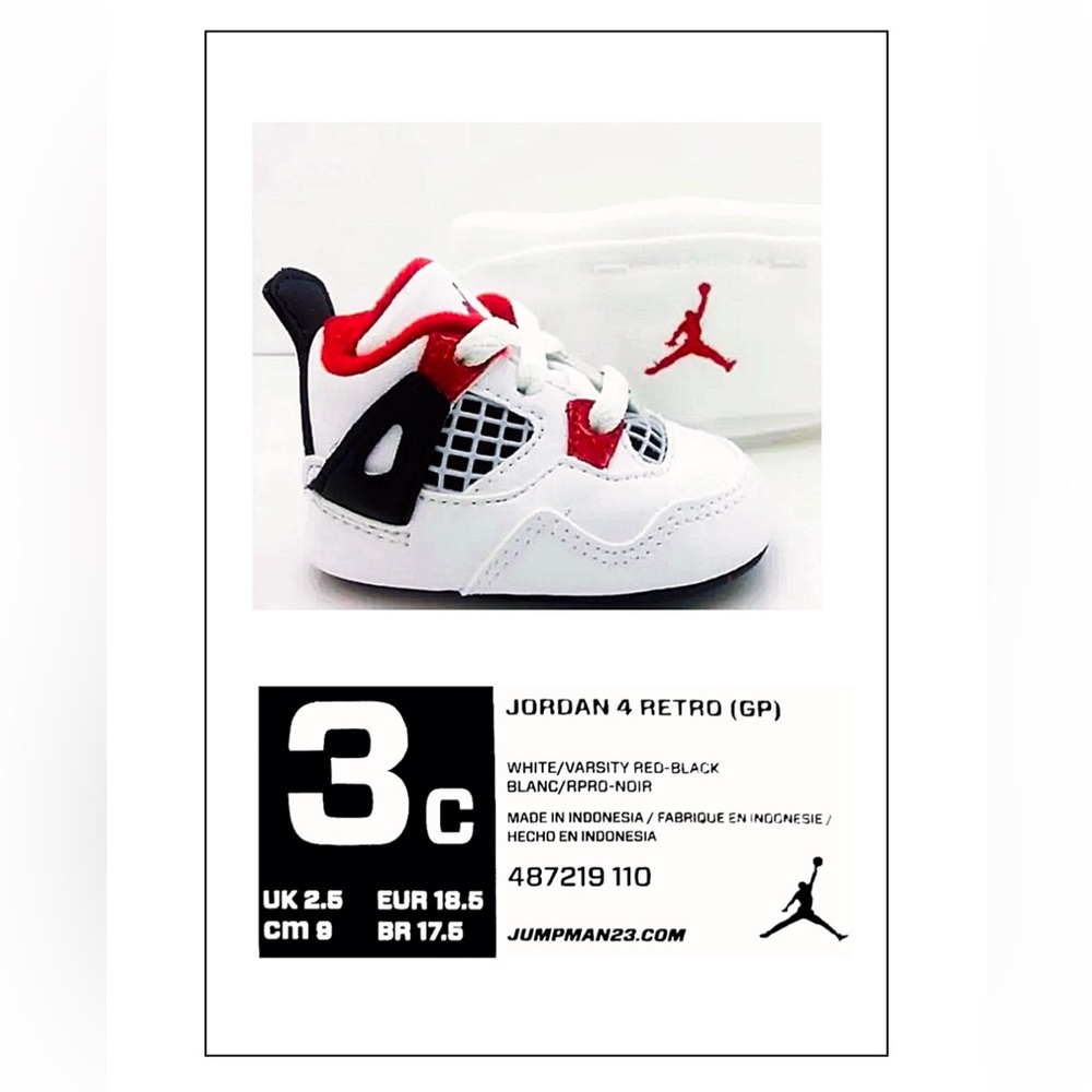 Nike Air Jordan 4 Retro "Fire Red" (GP) Baby/Infant Sneaker Size 3C